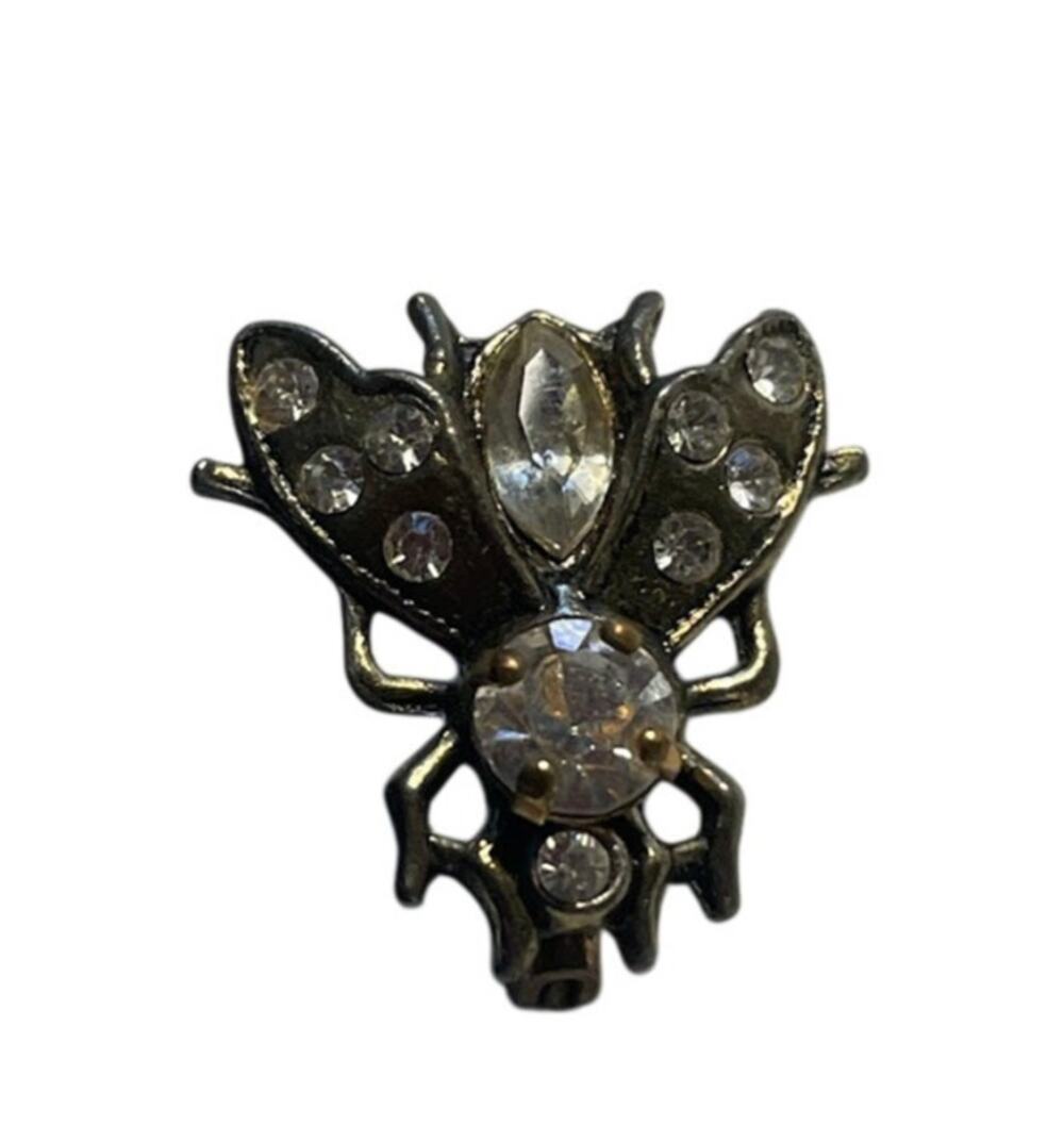 Vintage Rhinestone Bee Brooch Gold Brass Tone Insect 1‎ inch Mini Pin